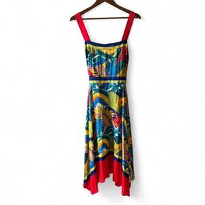 Y2K Tropical Leaf Handkerchief Maxi Dress – Resort Boho M